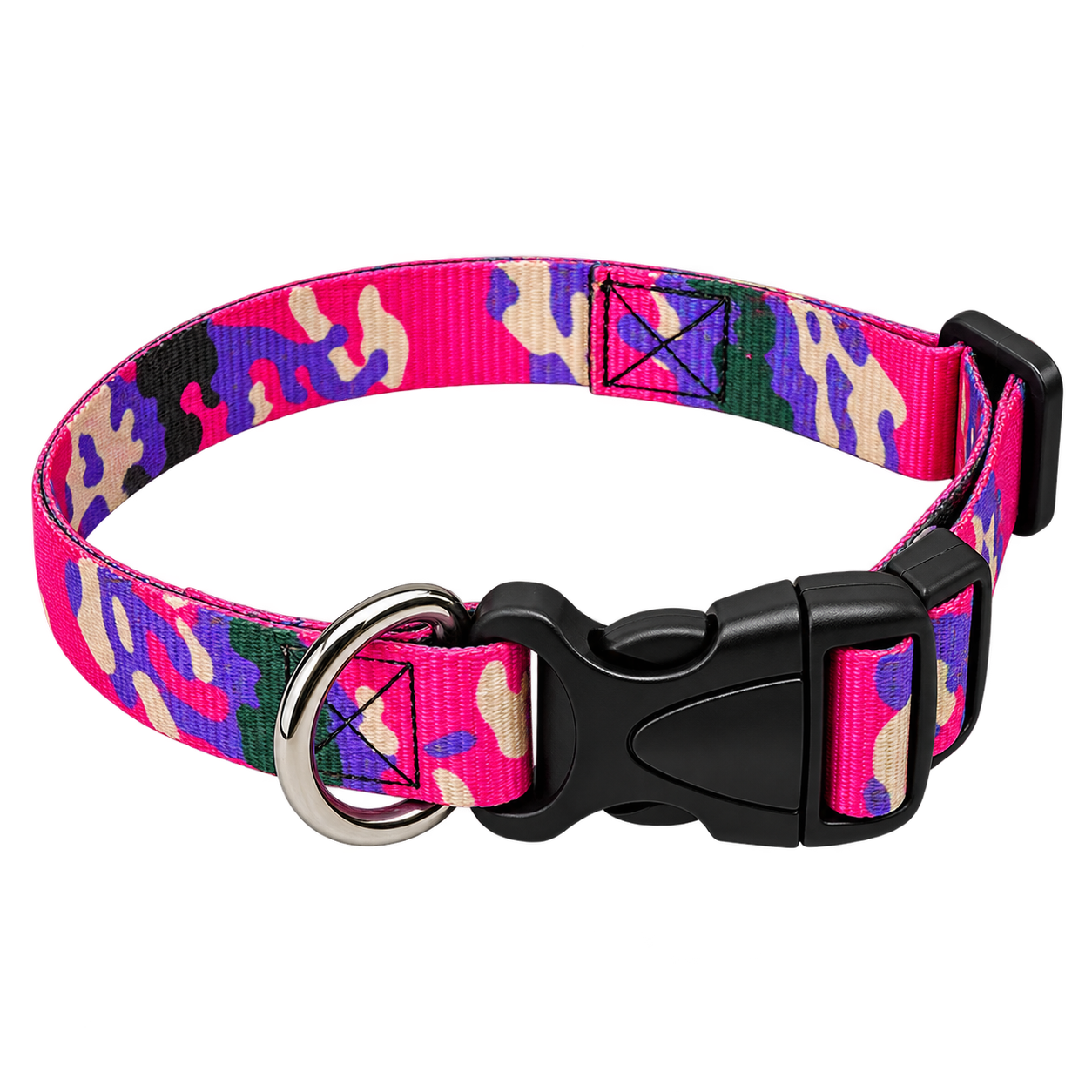 Collar para Perro Ajustable de Reata Premium camuflado militar  rosado+ Collar de identificación