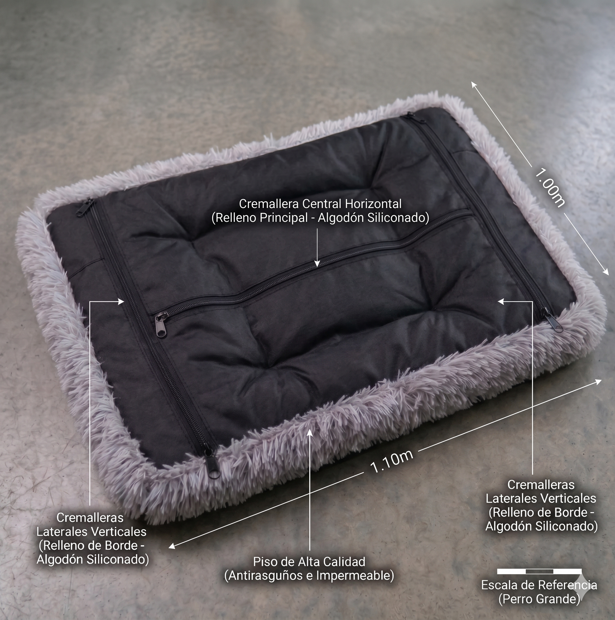 Cama PREMIUM antiestrés cuadrada Dumapets