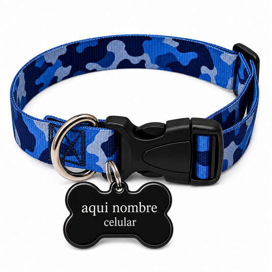 Collar para Perro Ajustable de Reata Premium azul + Collar de identificación
