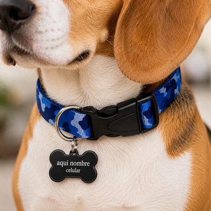 Collar para Perro Ajustable de Reata Premium azul + Collar de identificación