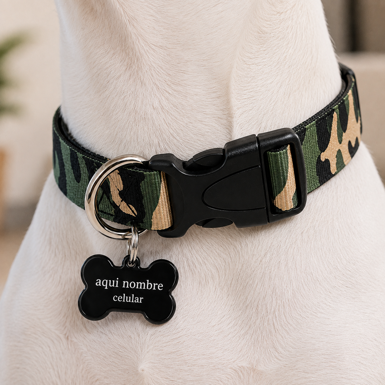 Collar para Perro Ajustable de Reata Premium camuflado militar + Collar de identificación